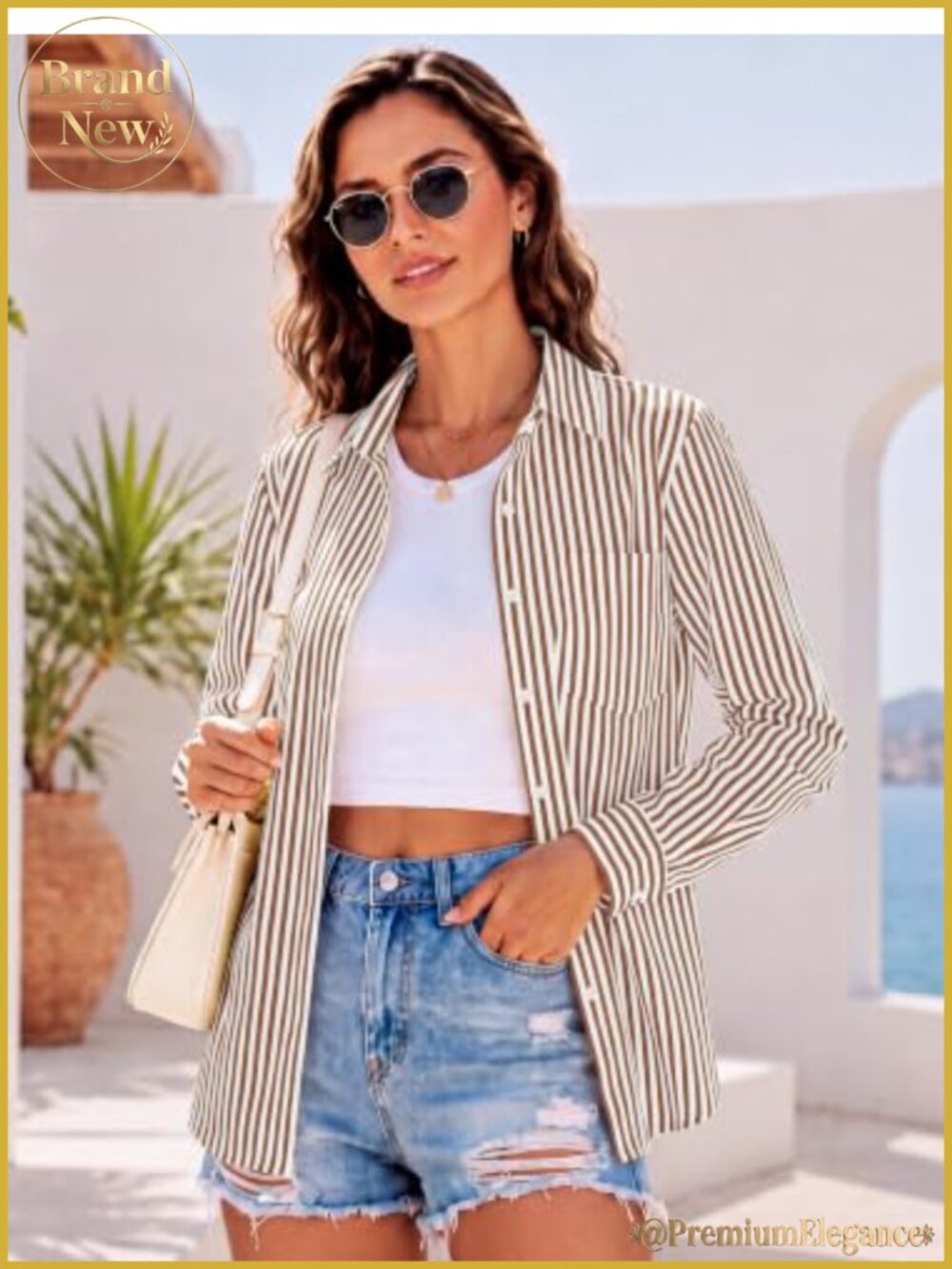 Women's Super Soft Striped V-Neck Button Down Blouse Long Sleeve Work Shirt - Picture 3 of 6